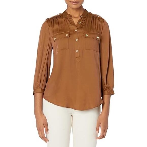 Trina Turk Women's Pocket Blouse Old Gold Color Size Large - Picture 1 of 8